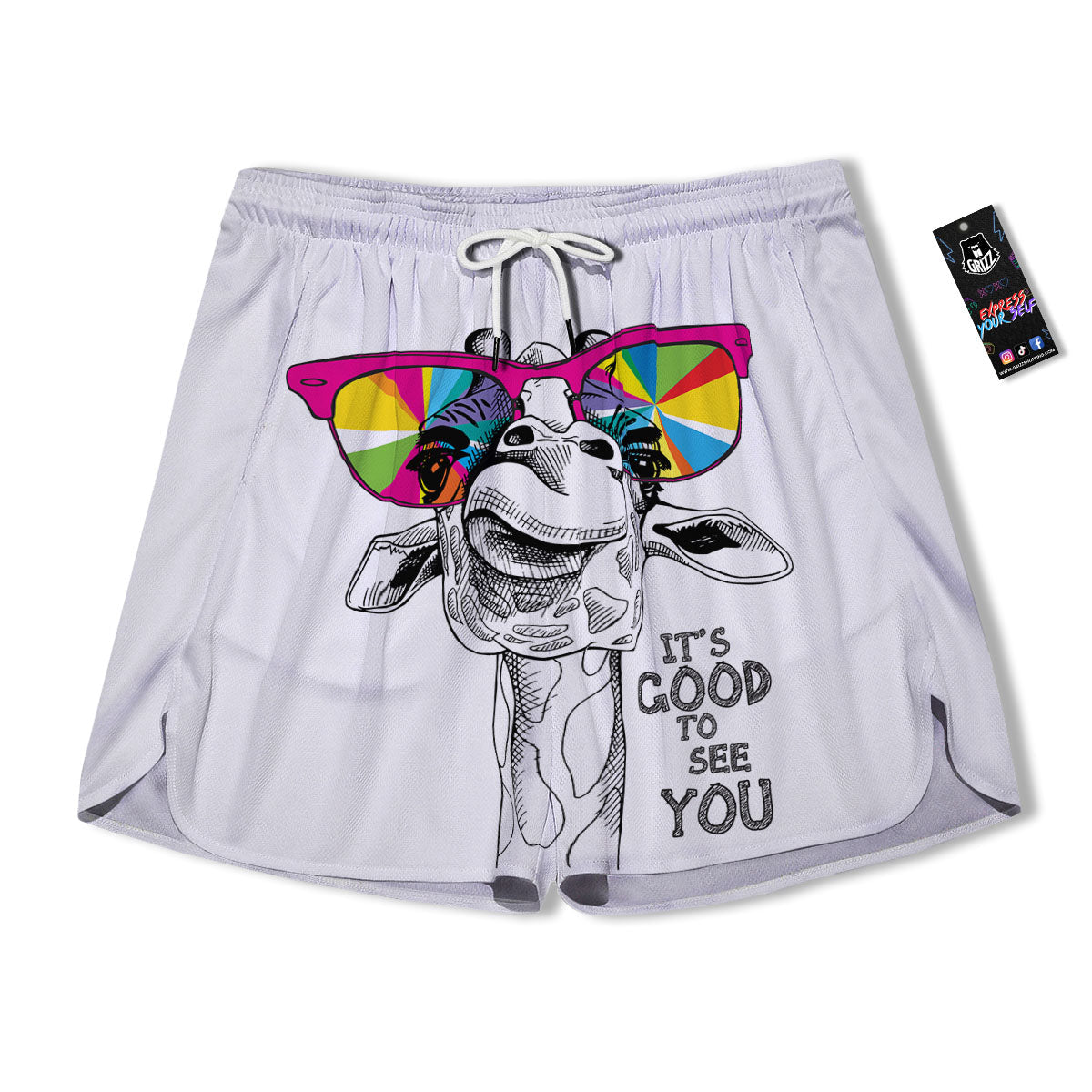 Giraffe Funny Print Men's Running Shorts-grizzshop