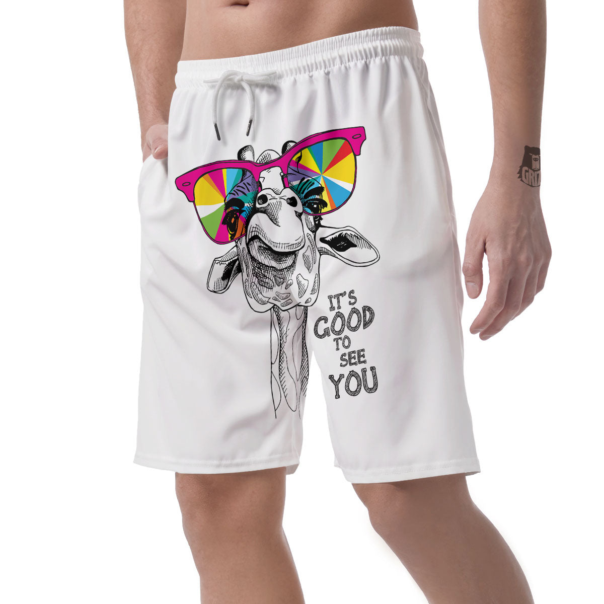 Giraffe Funny Print Men's Shorts-grizzshop
