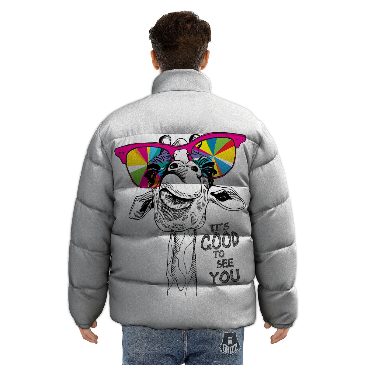 Giraffe Funny Print Puffer Jacket-grizzshop