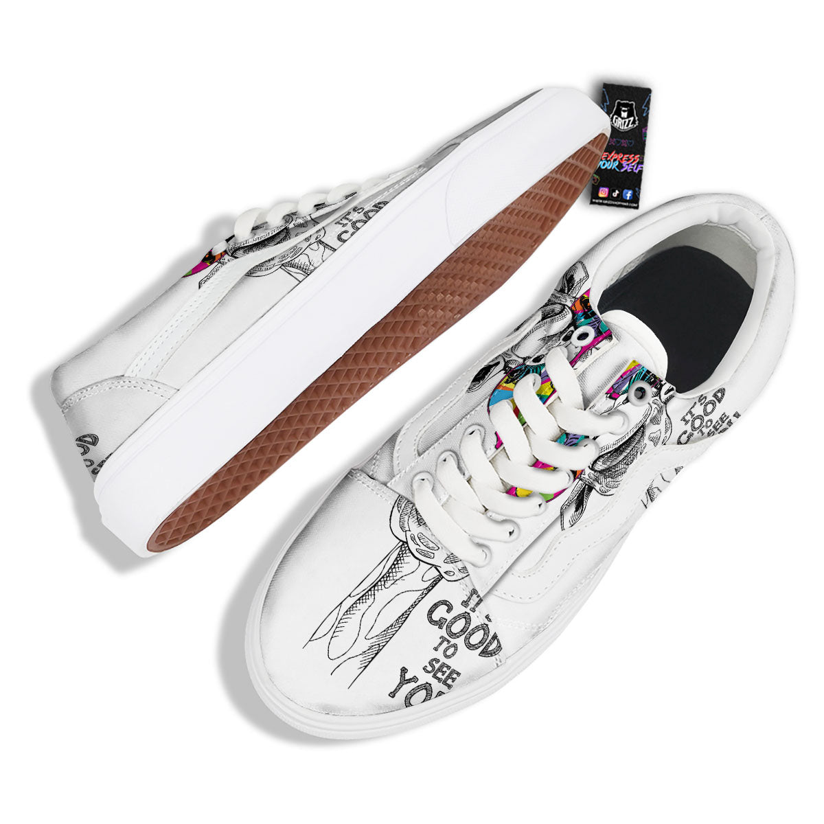 Giraffe Funny Print Skate Shoes-grizzshop