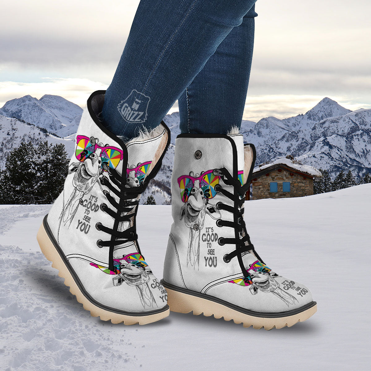 Giraffe Funny Print Snow Boots-grizzshop