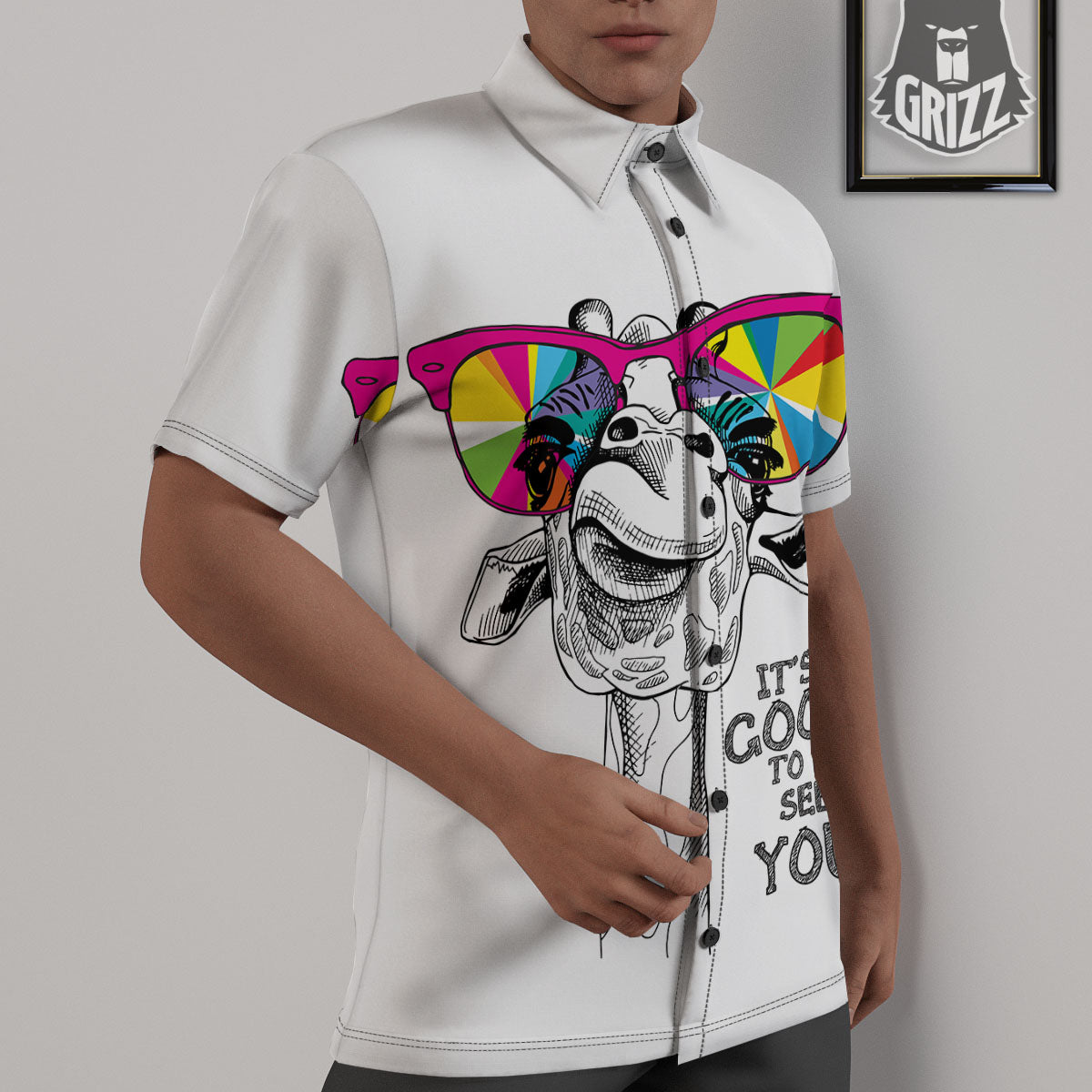 Giraffe Funny Print Untucked Shirts-grizzshop