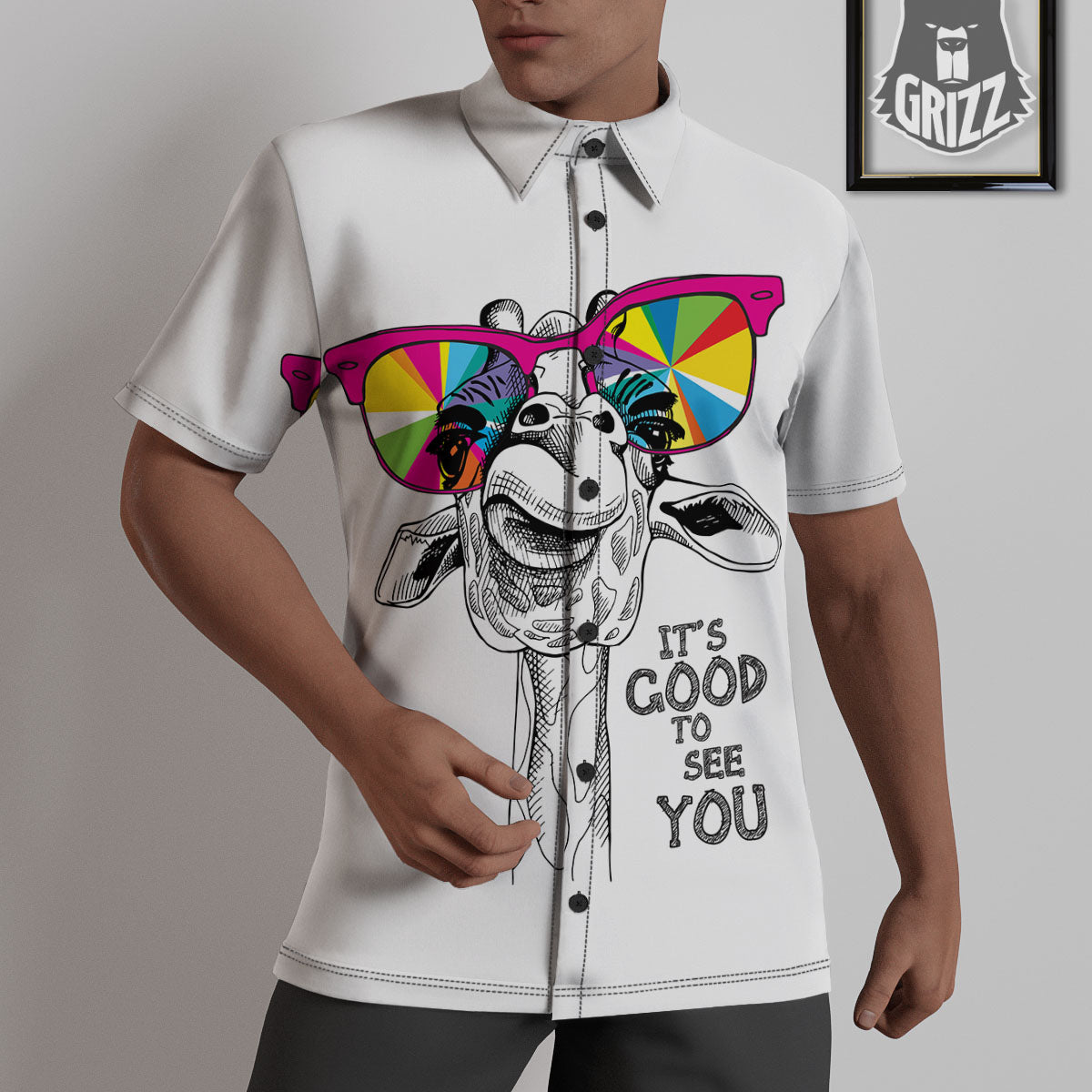 Giraffe Funny Print Untucked Shirts-grizzshop