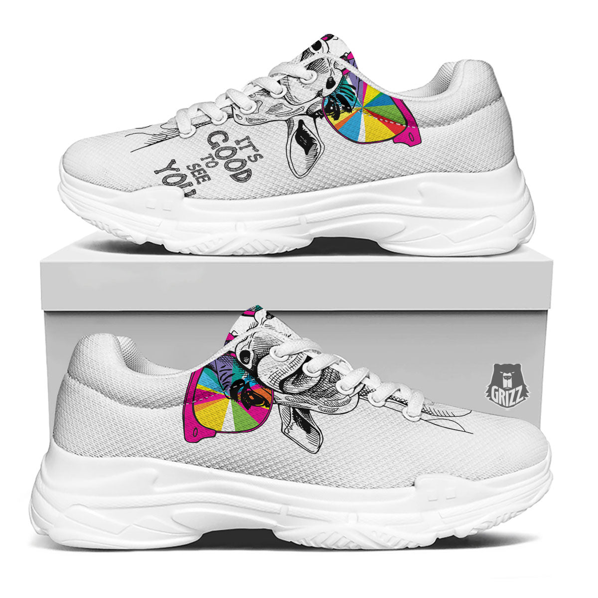 Giraffe Funny Print White Chunky Shoes-grizzshop