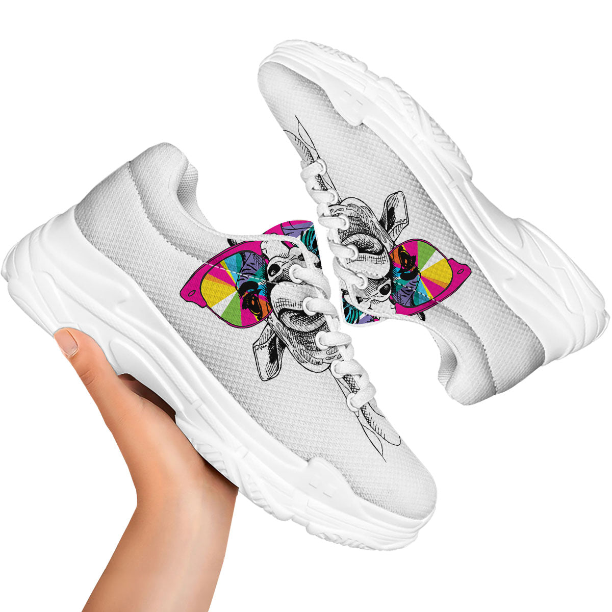 Giraffe Funny Print White Chunky Shoes-grizzshop