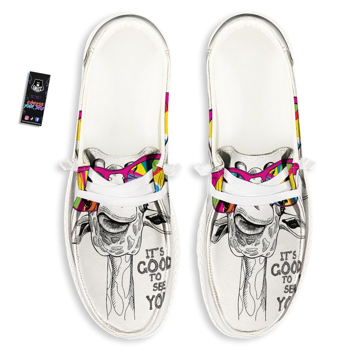 Giraffe Funny Print White Loafers-grizzshop