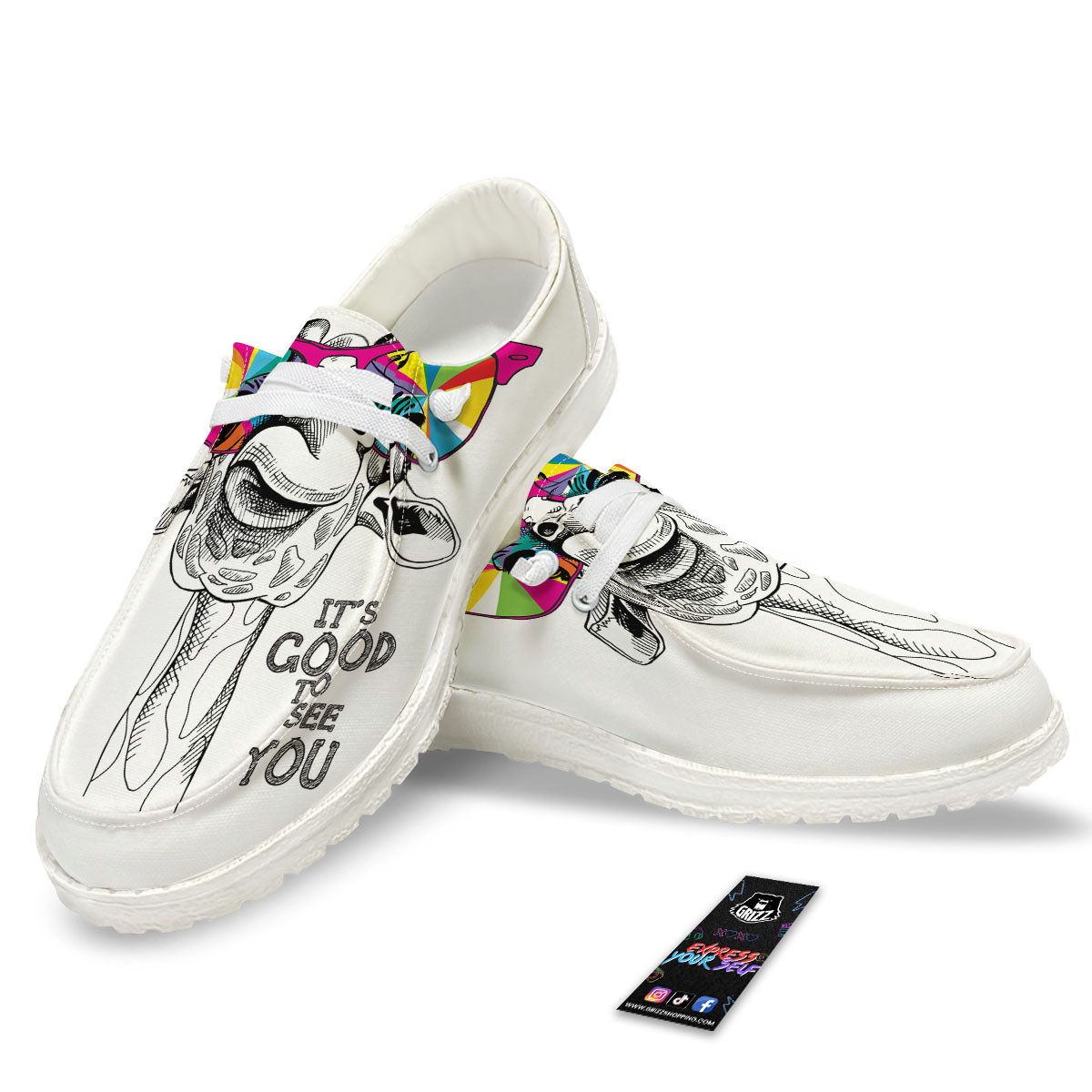 Giraffe Funny Print White Loafers-grizzshop