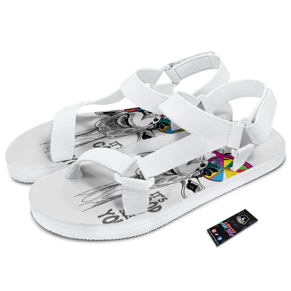 Giraffe Funny Print White Open Toe Sandals-grizzshop