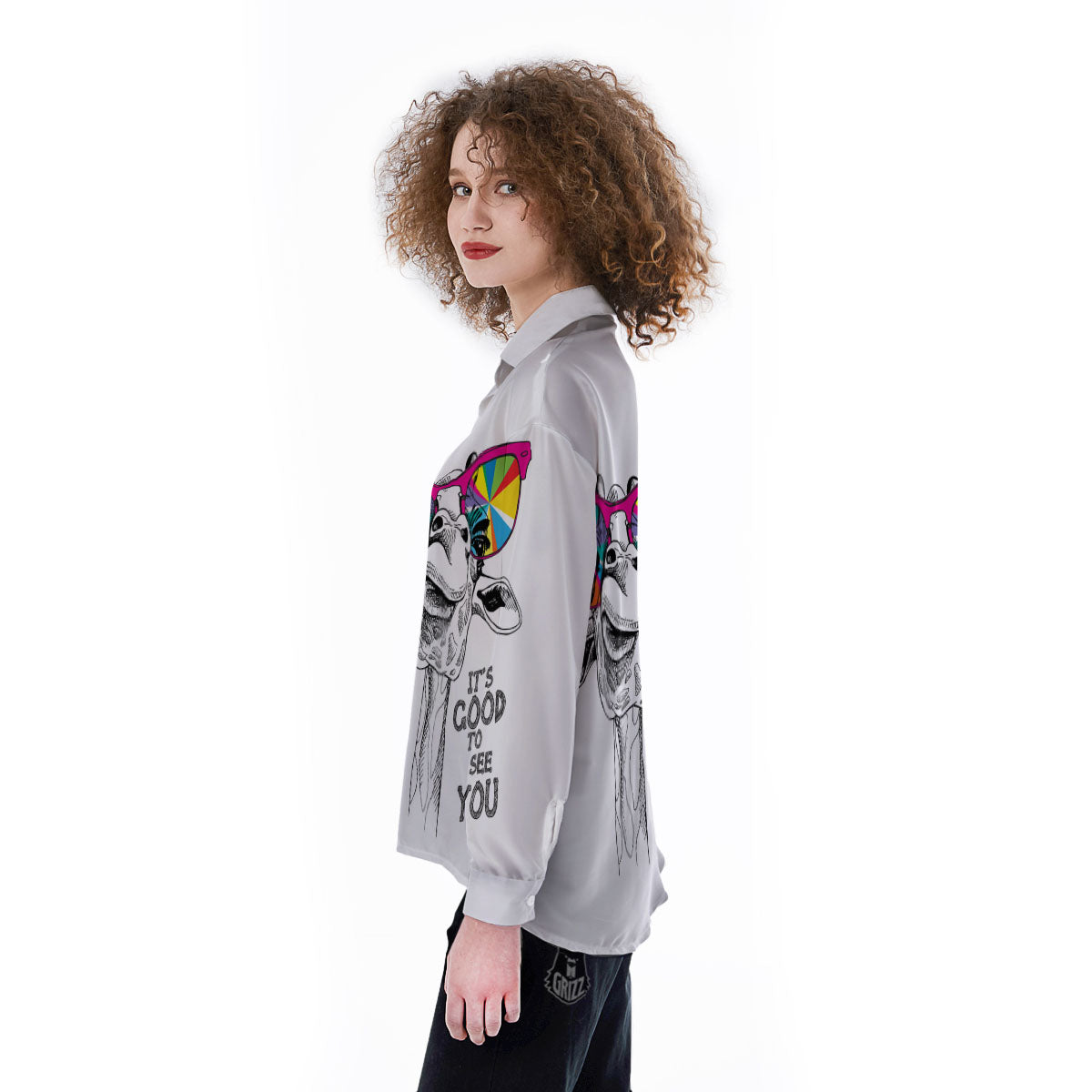 Giraffe Funny Print Women's Long Sleeve Shirts-grizzshop