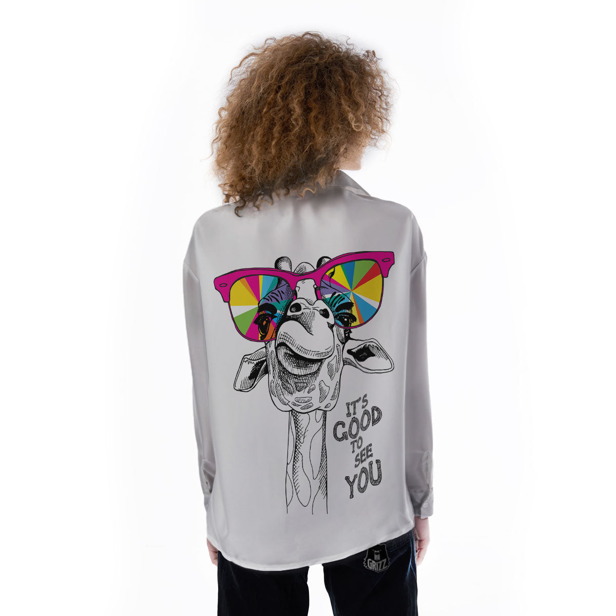 Giraffe Funny Print Women's Long Sleeve Shirts-grizzshop