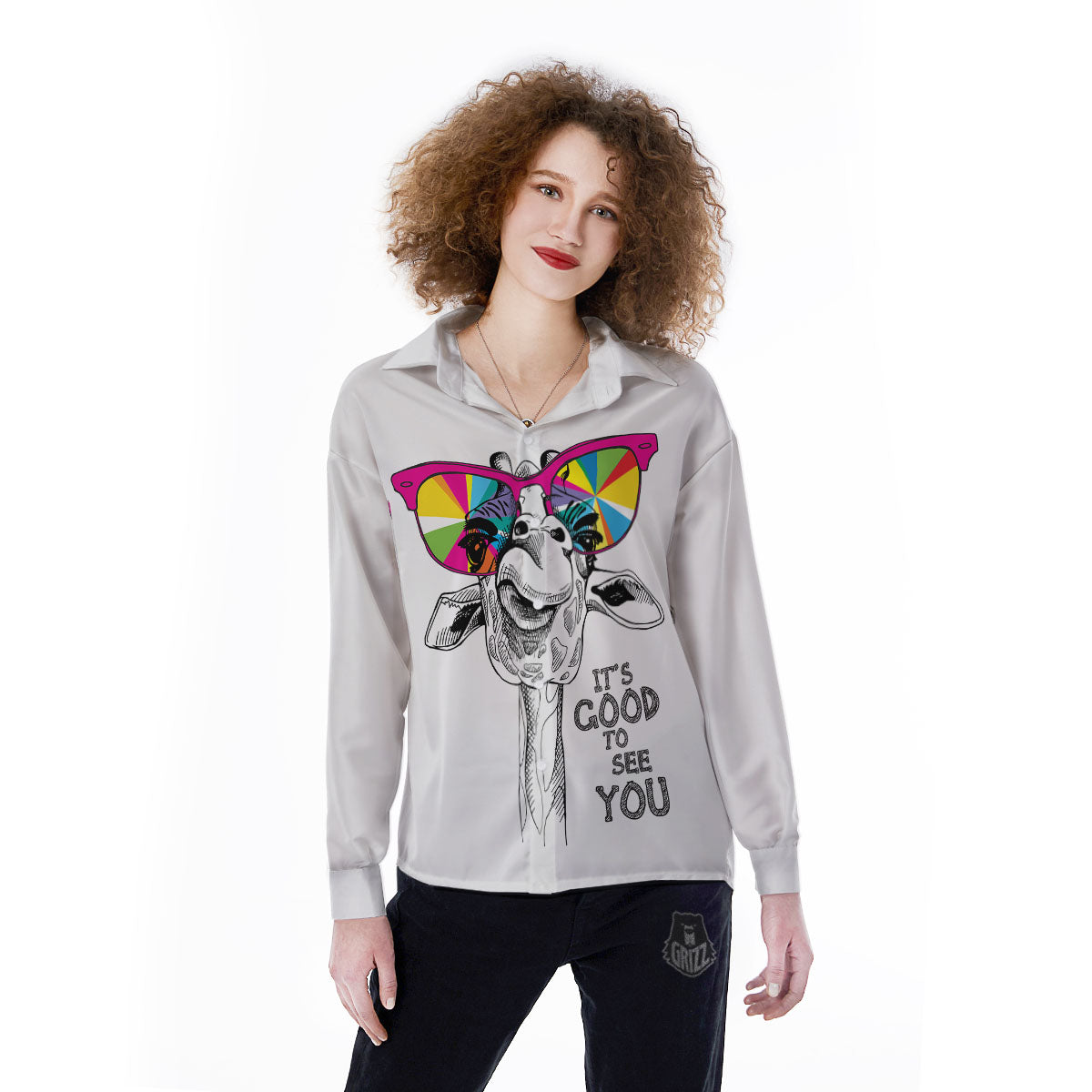 Giraffe Funny Print Women's Long Sleeve Shirts-grizzshop