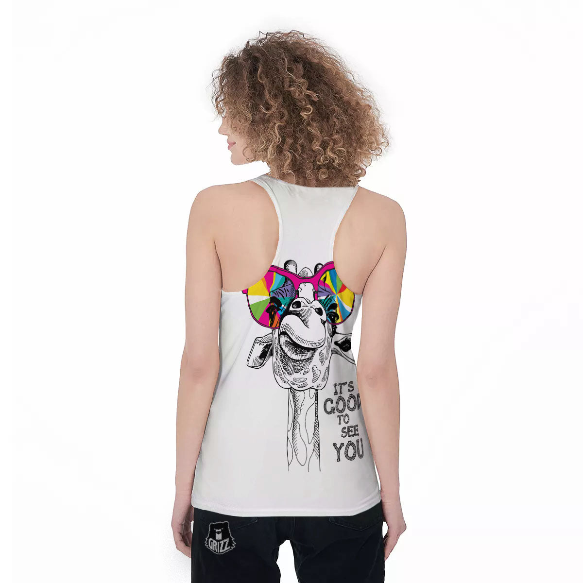 Giraffe Funny Print Women's Racerback Tank Top-grizzshop