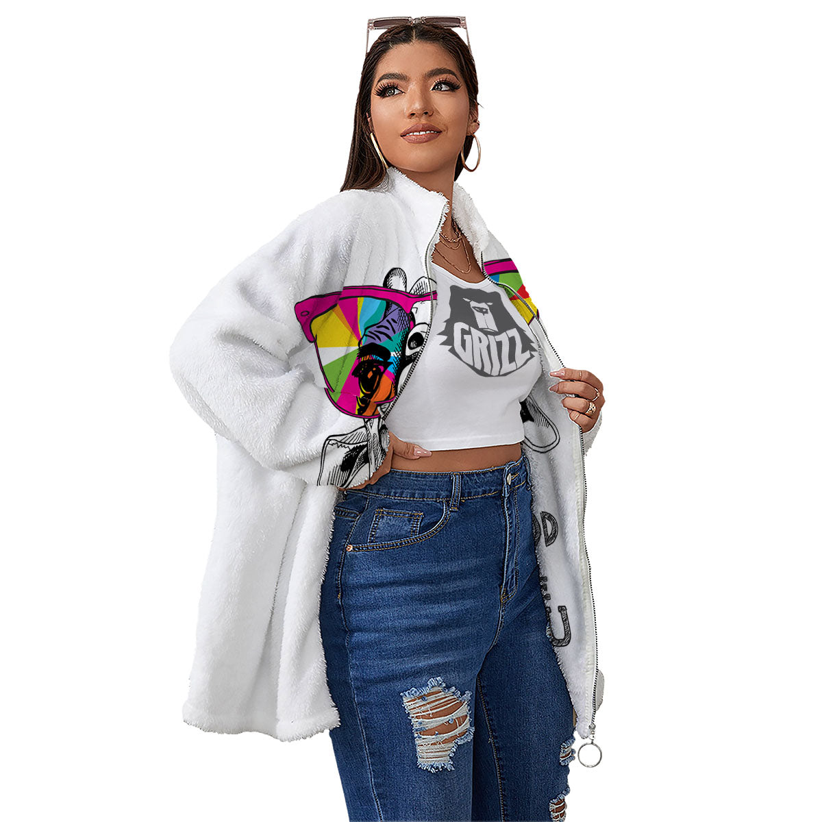Giraffe Funny Print Women's Sherpa Jacket-grizzshop