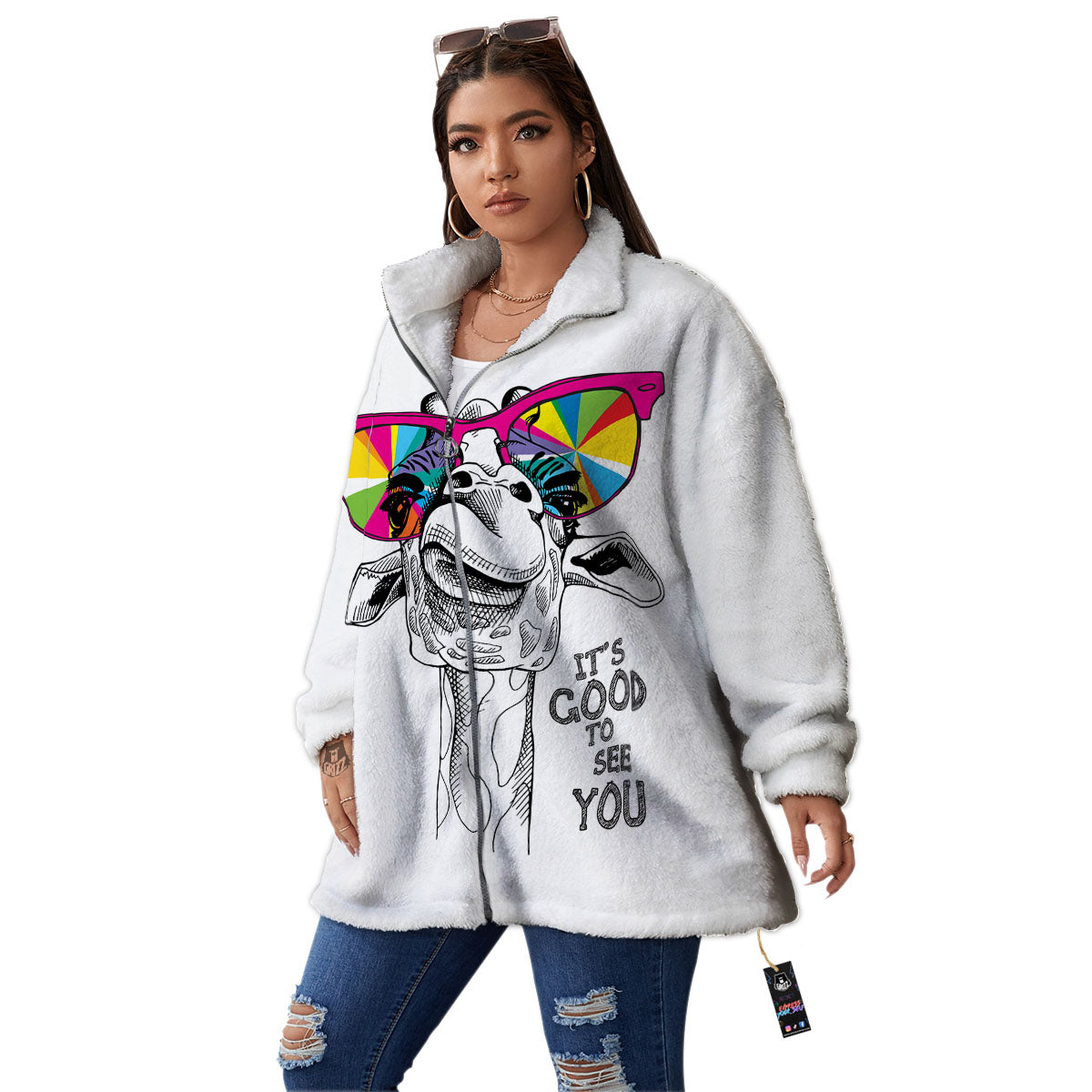 Giraffe Funny Print Women's Sherpa Jacket-grizzshop