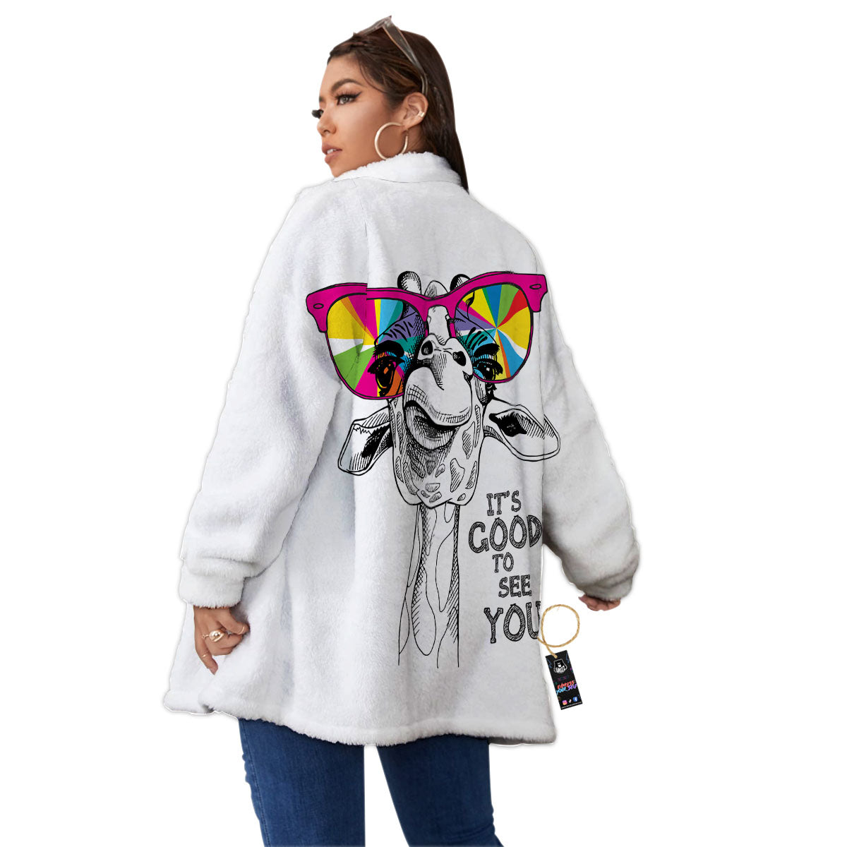 Giraffe Funny Print Women's Sherpa Jacket-grizzshop