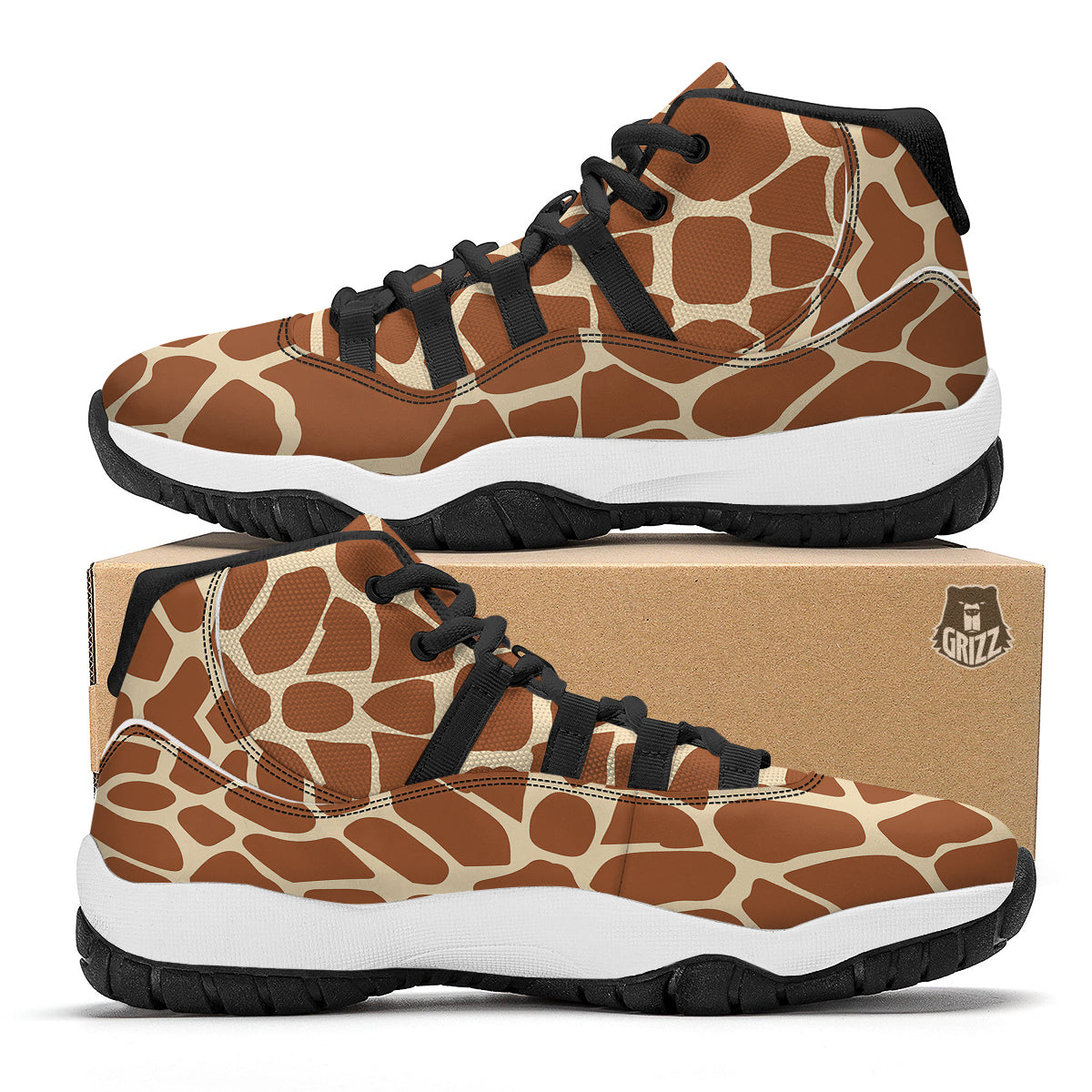 Giraffe Pattern Print Black Bball Shoes-grizzshop