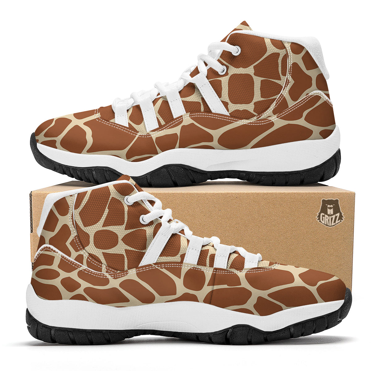Giraffe Pattern Print White Bball Shoes-grizzshop