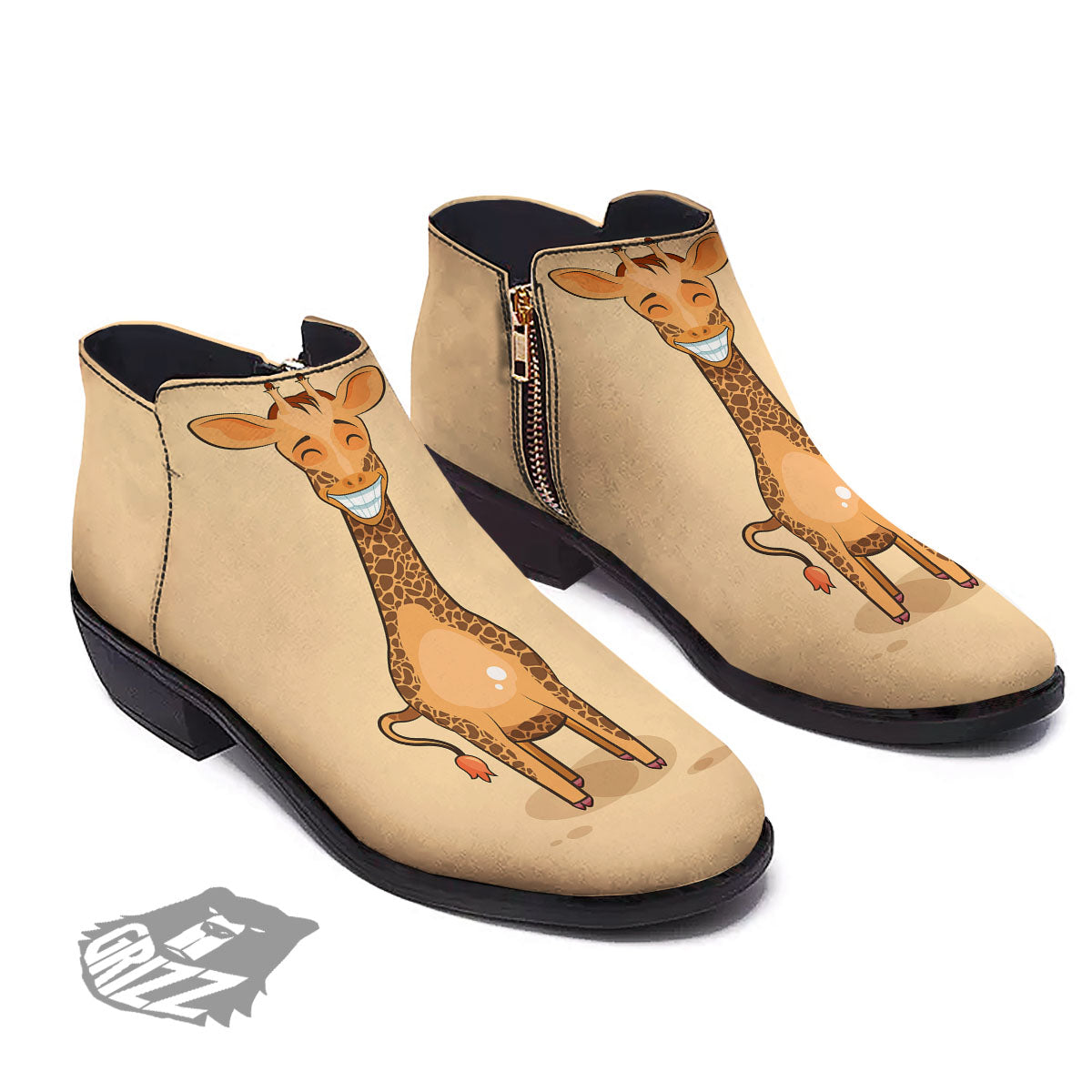 Giraffe Smiley Face Print Ankle Boots-grizzshop