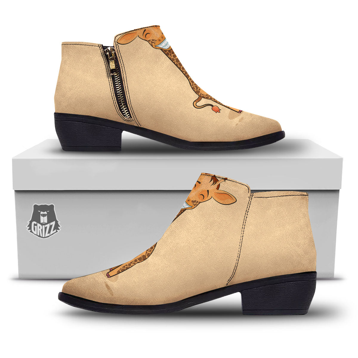 Giraffe Smiley Face Print Ankle Boots-grizzshop