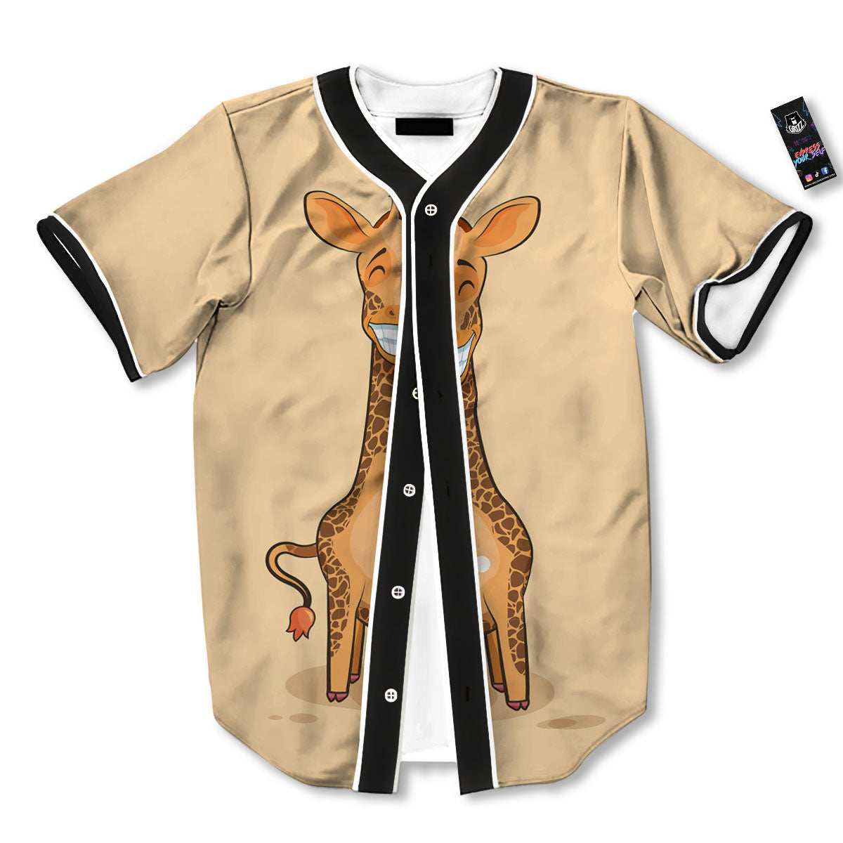 Giraffe Smiley Face Print Baseball Jersey-grizzshop