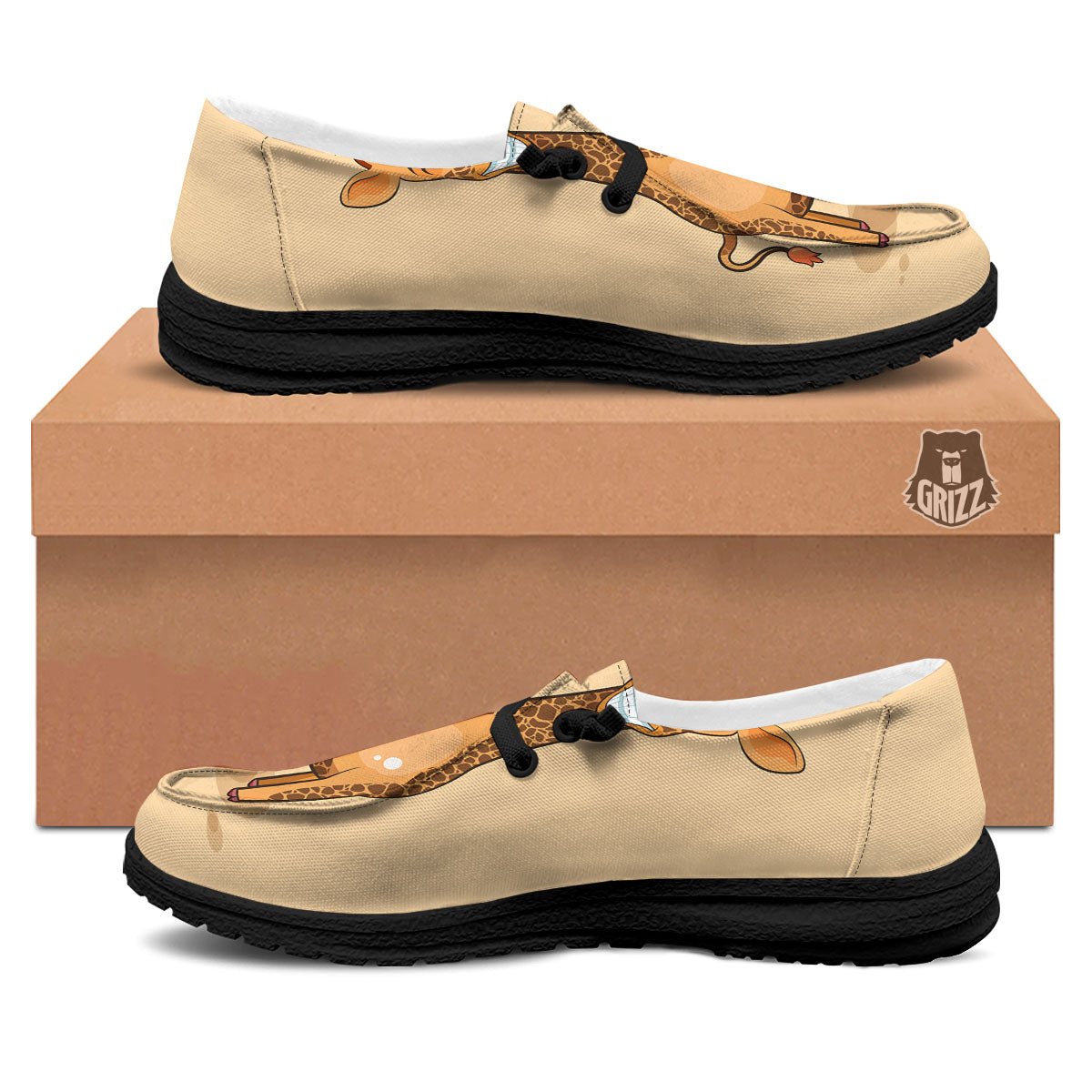 Giraffe Smiley Face Print Black Loafers-grizzshop