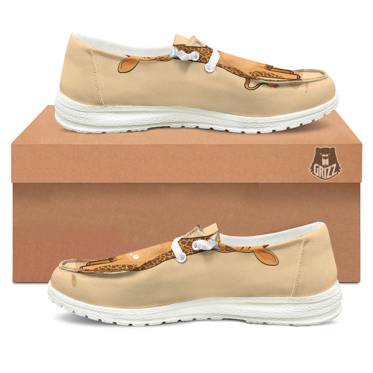 Giraffe Smiley Face Print Black Loafers-grizzshop