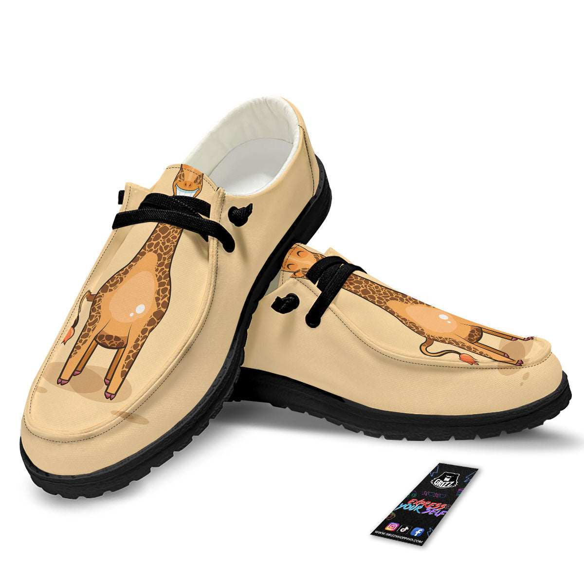 Giraffe Smiley Face Print Black Loafers-grizzshop