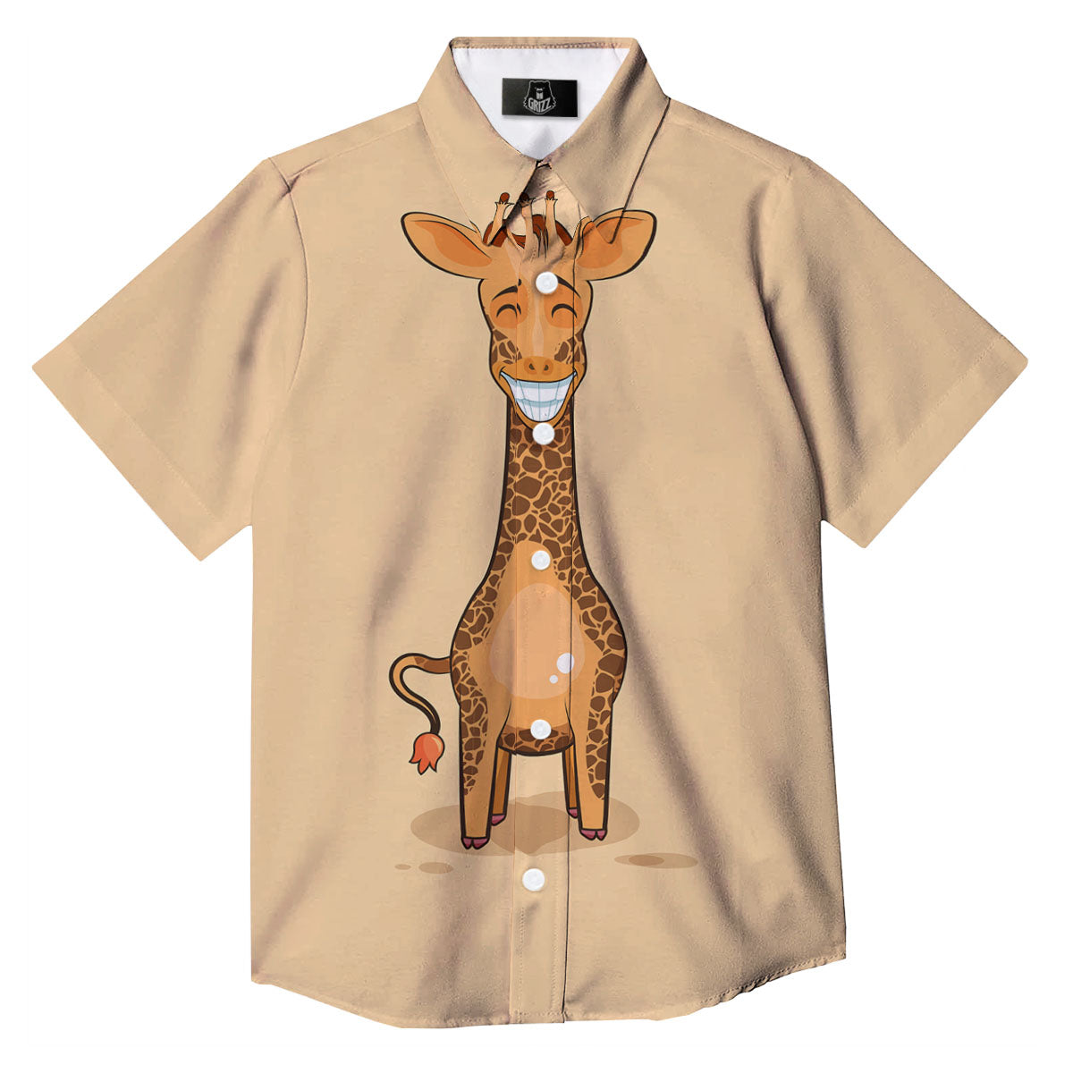Giraffe Smiley Face Print Button Up Shirt-grizzshop