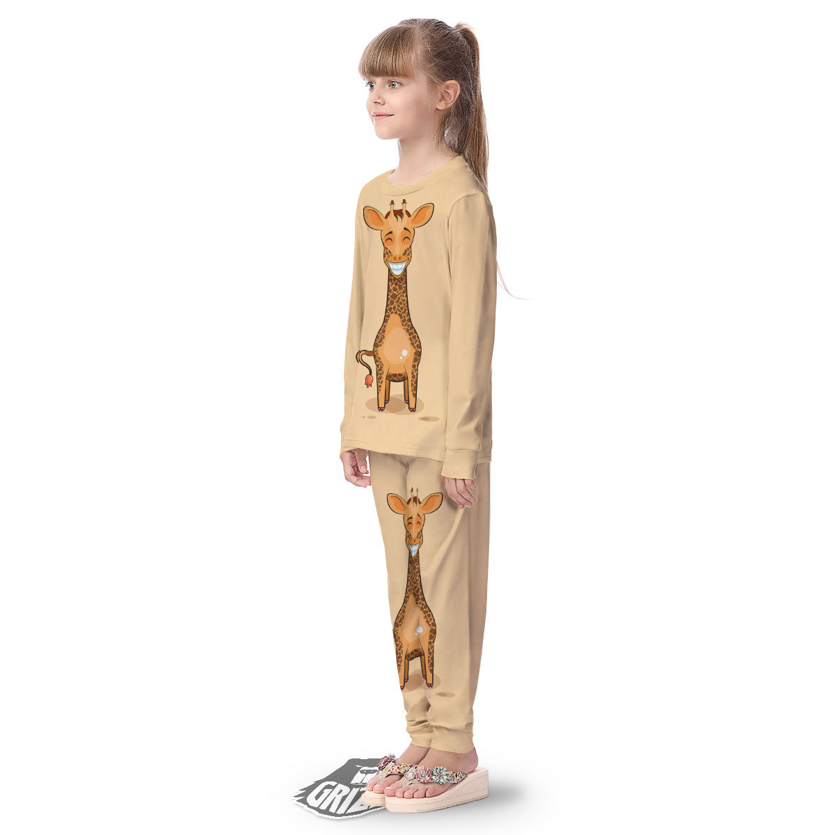 Giraffe Smiley Face Print Kid's Pajamas-grizzshop