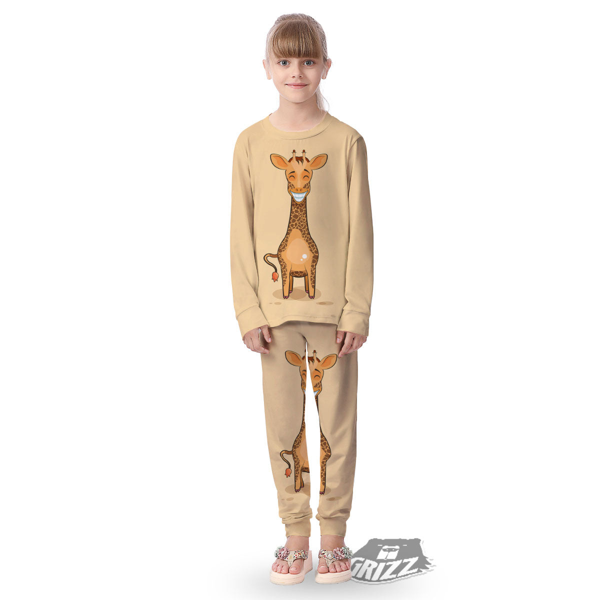 Giraffe Smiley Face Print Kid's Pajamas-grizzshop