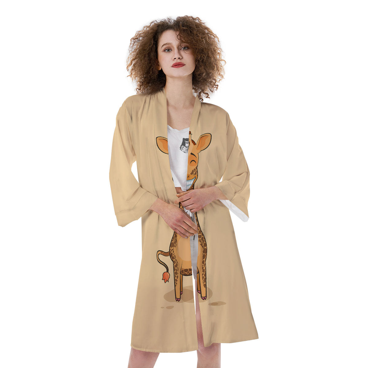 Giraffe Smiley Face Print Kimono-grizzshop