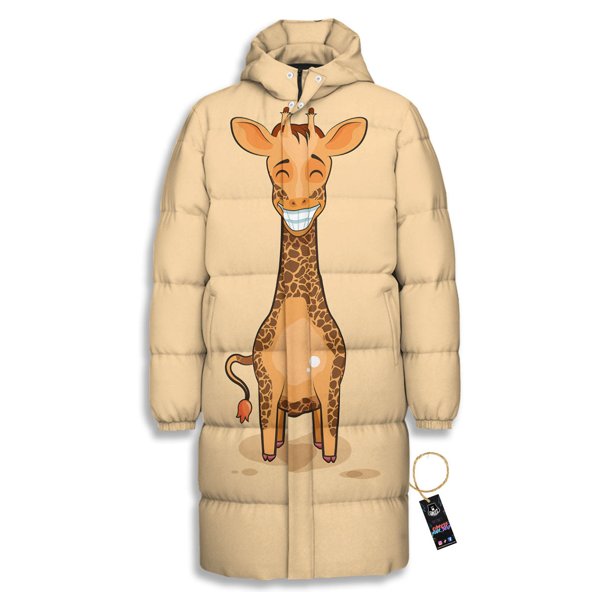 Giraffe Smiley Face Print Long Down Jacket-grizzshop