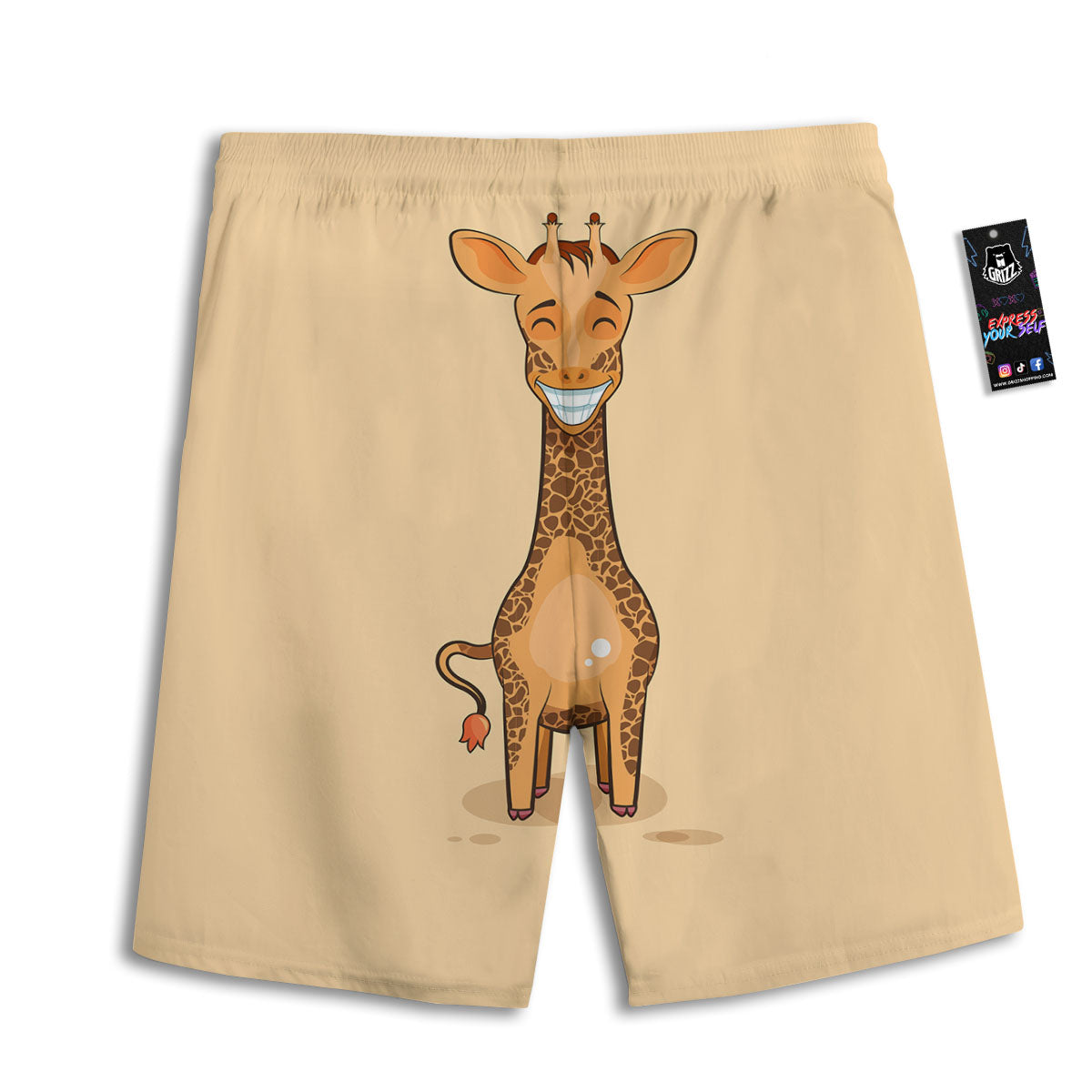 Giraffe Smiley Face Print Men's Athletic Shorts