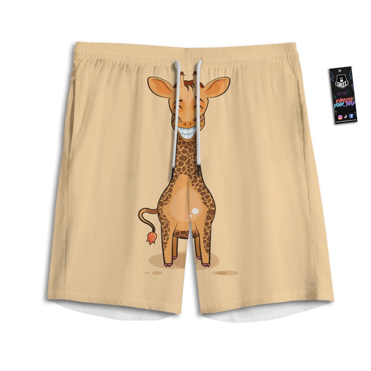 Giraffe Smiley Face Print Men's Athletic Shorts
