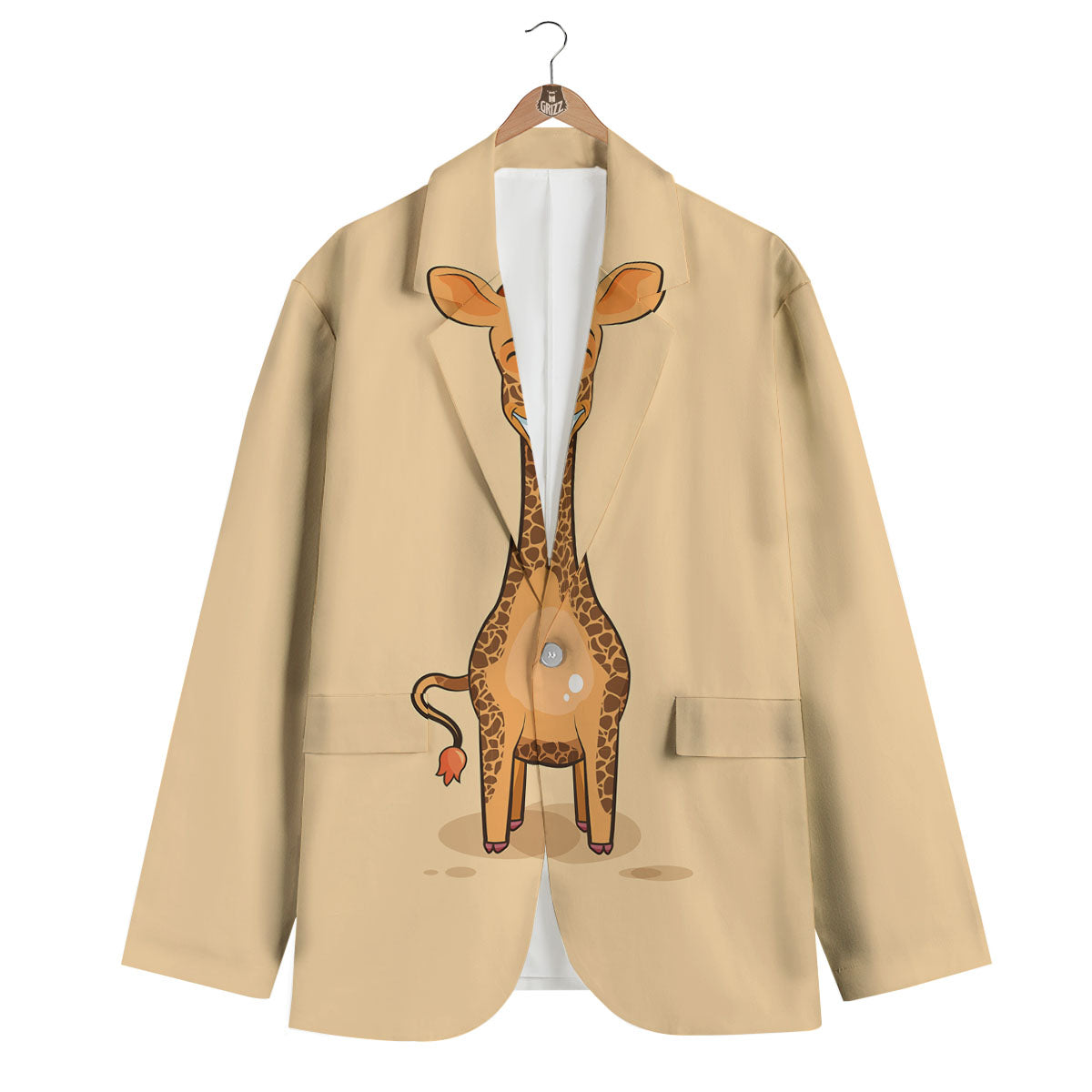 Giraffe Smiley Face Print Men's Blazer-grizzshop