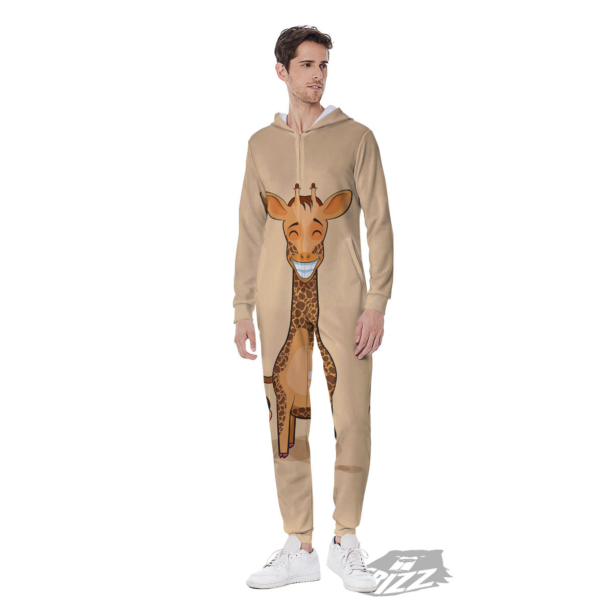 Giraffe Smiley Face Print Men's Jumpsuit-grizzshop