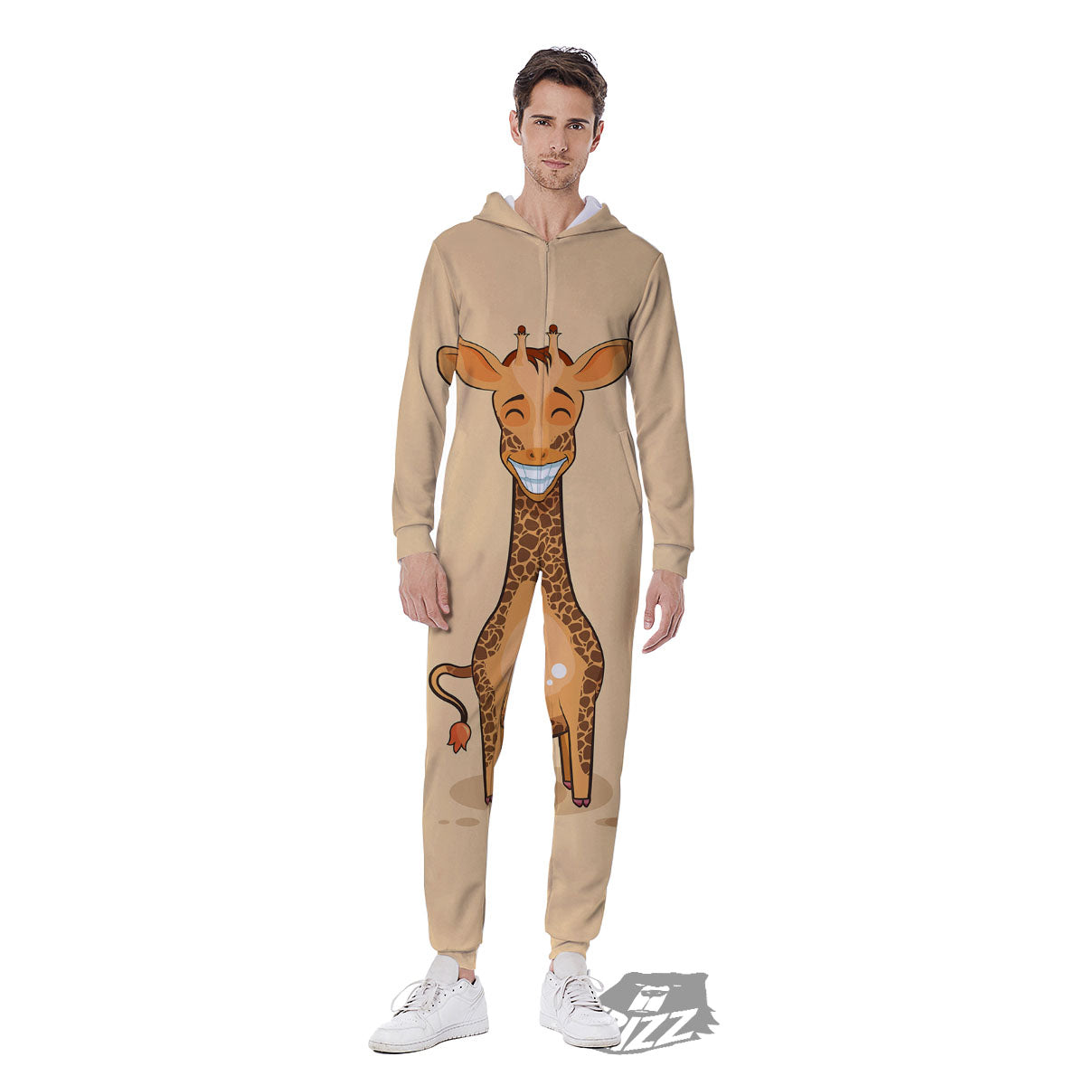 Giraffe Smiley Face Print Men's Jumpsuit-grizzshop