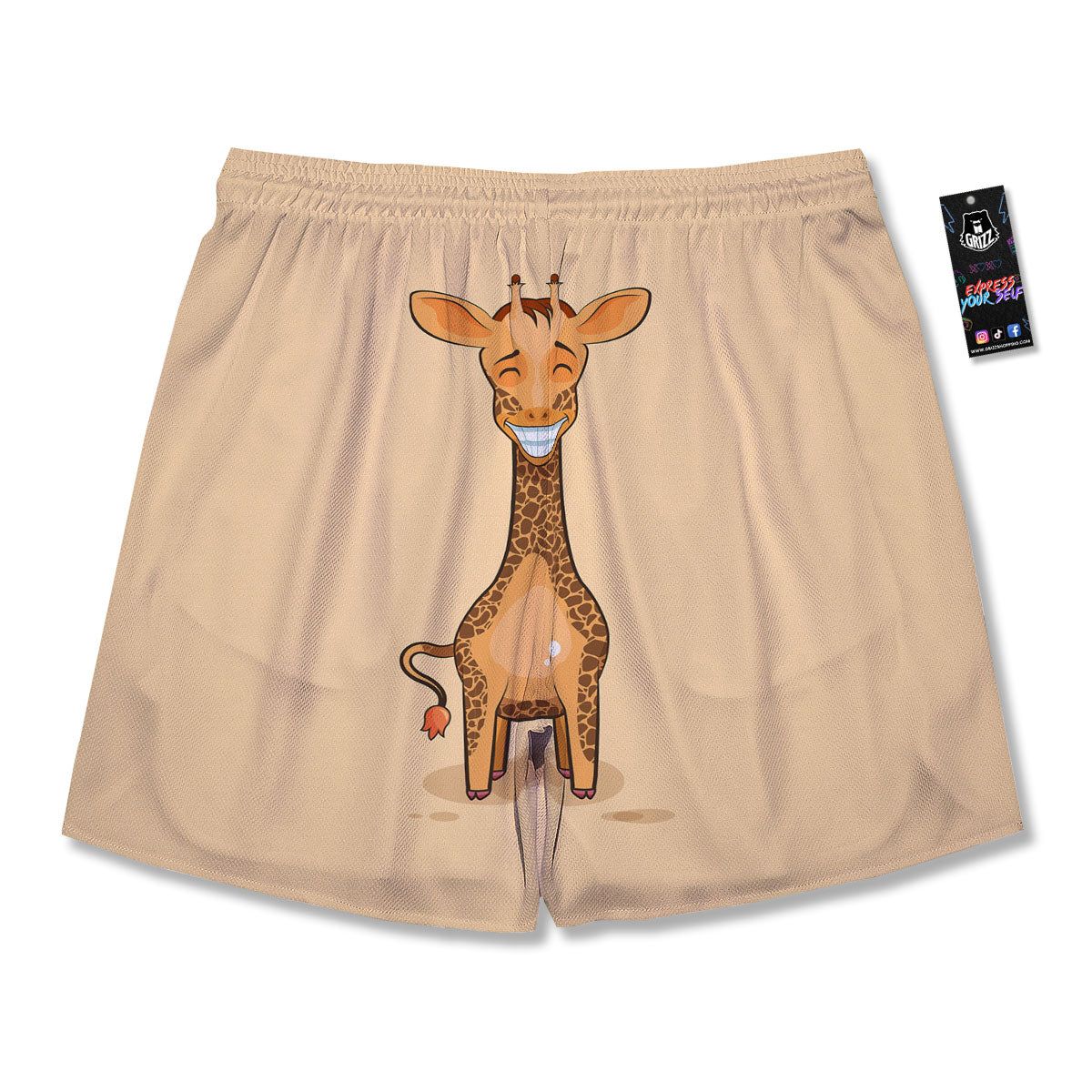 Giraffe Smiley Face Print Men's Running Shorts-grizzshop