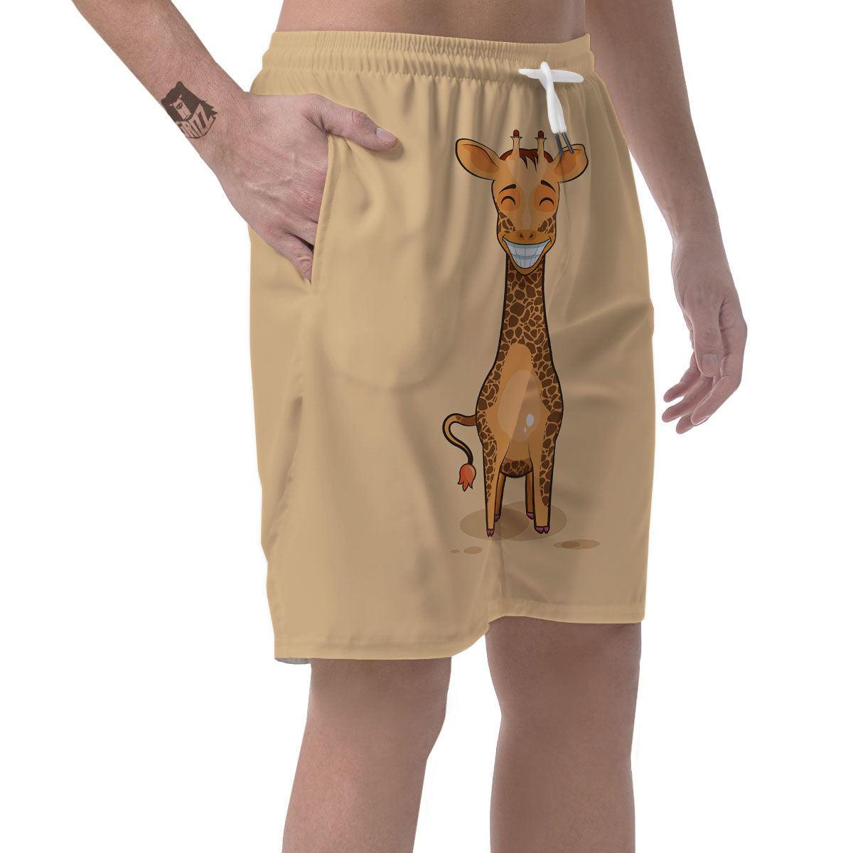 Giraffe Smiley Face Print Men's Shorts-grizzshop
