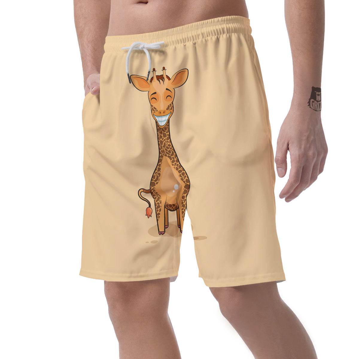 Giraffe Smiley Face Print Men's Shorts-grizzshop