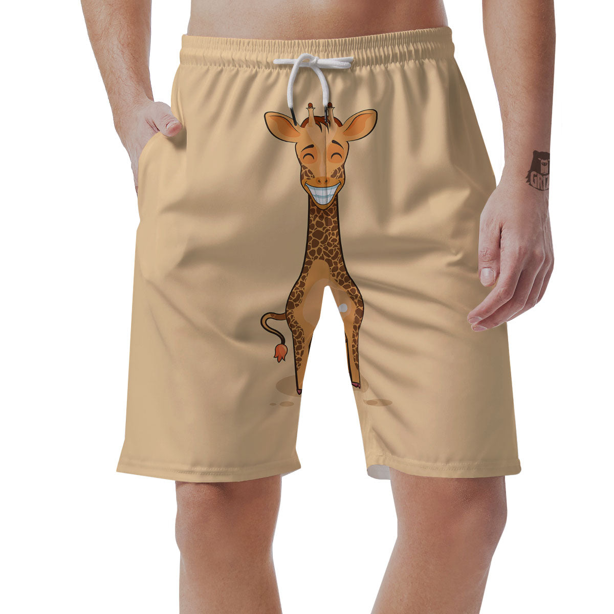 Giraffe Smiley Face Print Men's Shorts-grizzshop