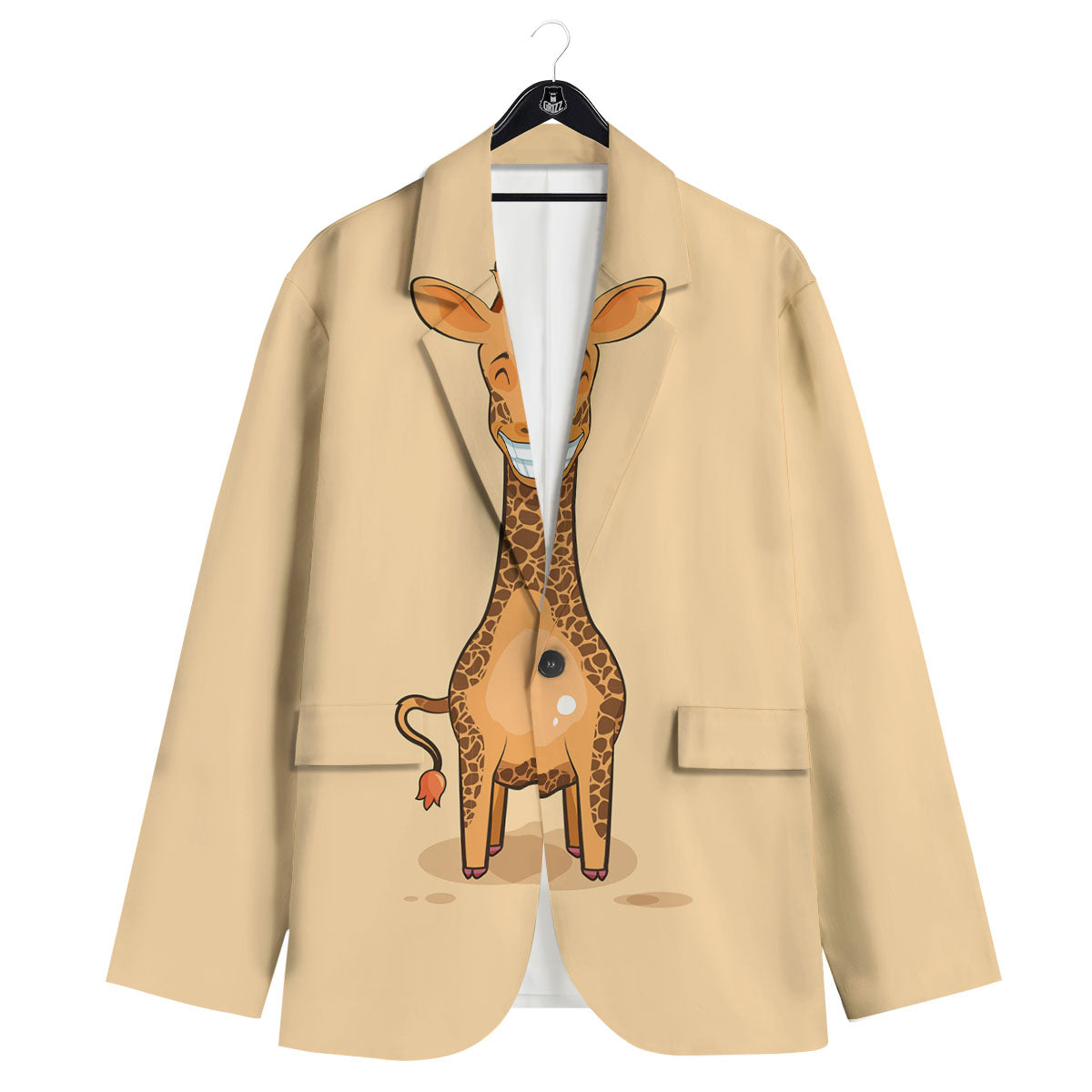 Giraffe Smiley Face Print Men's Sport Coat-grizzshop