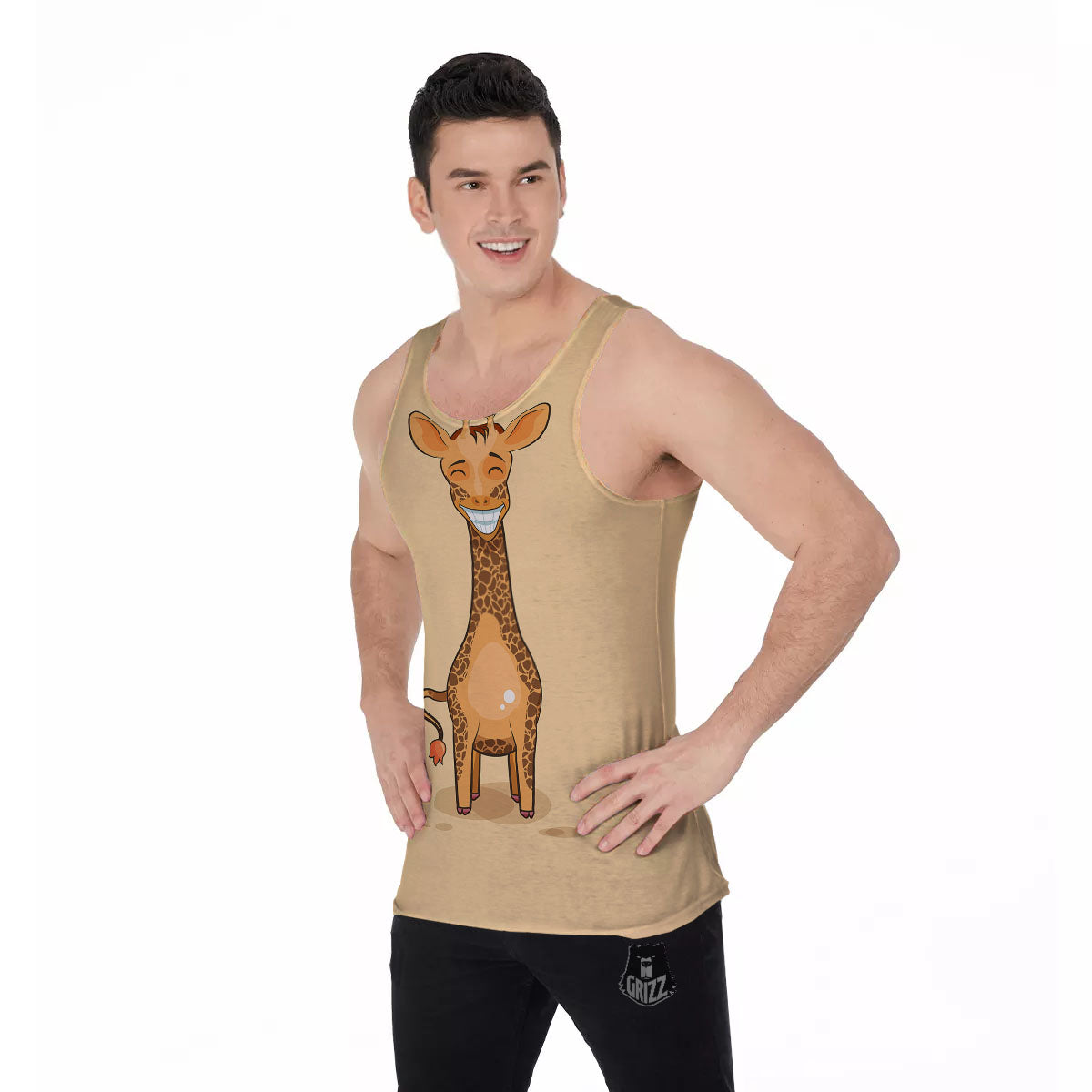 Giraffe Smiley Face Print Men's Tank Top-grizzshop