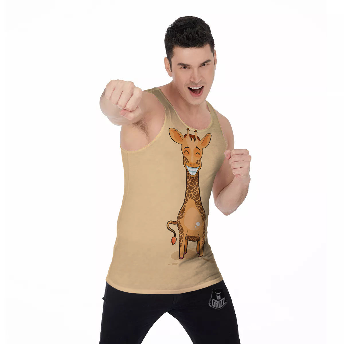 Giraffe Smiley Face Print Men's Tank Top-grizzshop