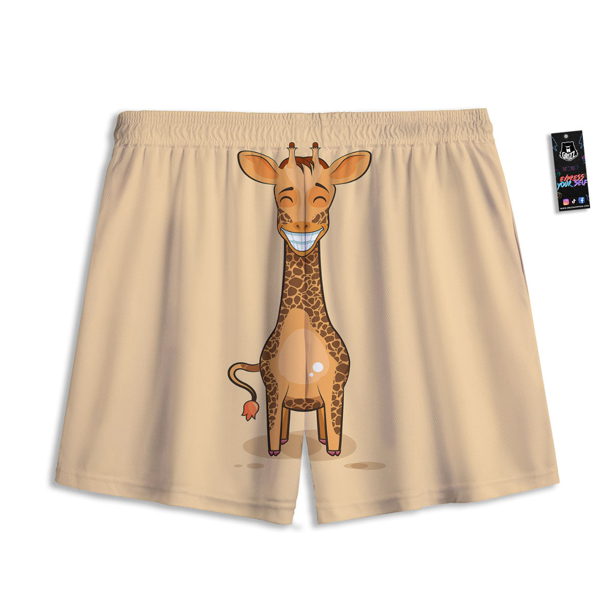 Giraffe Smiley Face Print Mesh Shorts