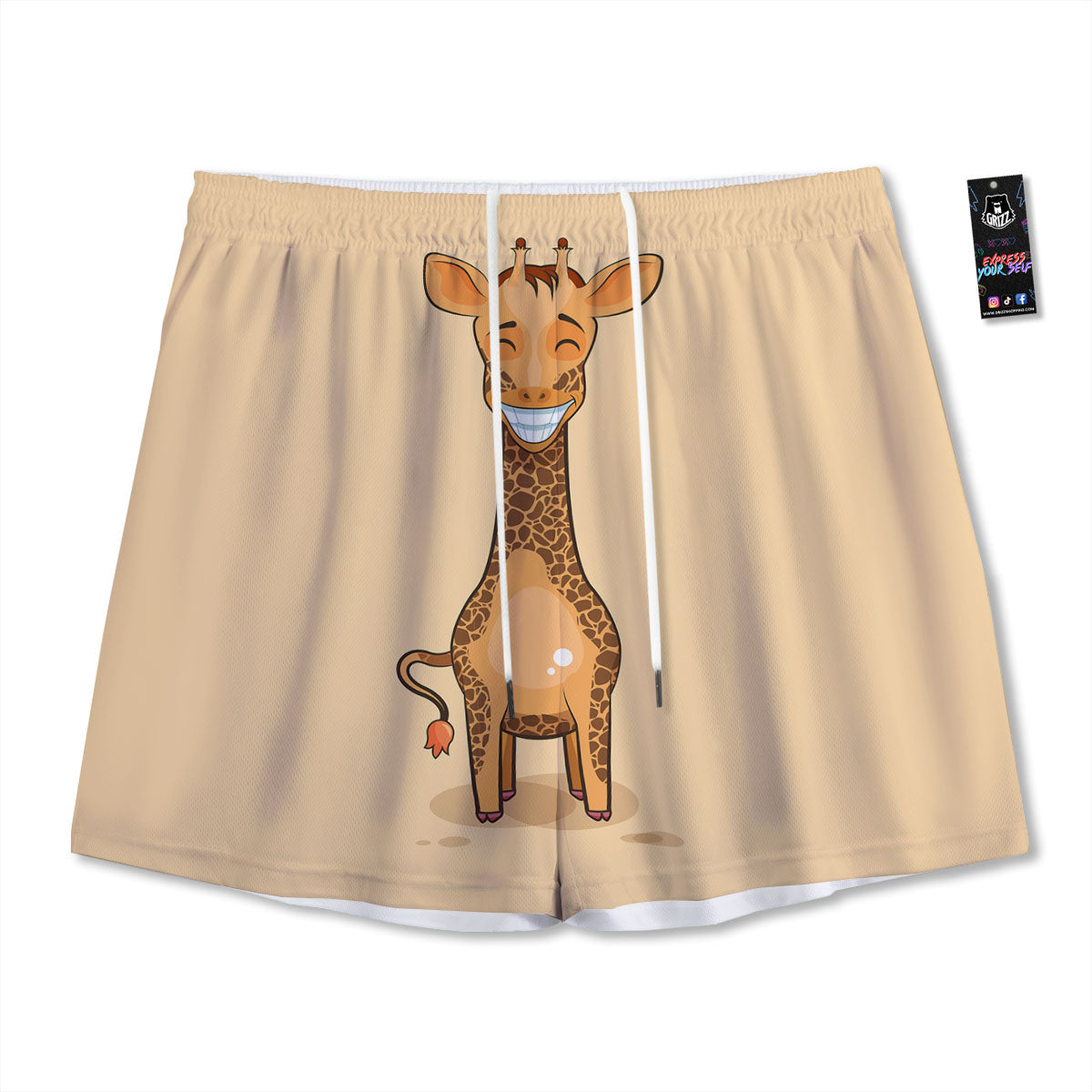 Giraffe Smiley Face Print Mesh Shorts