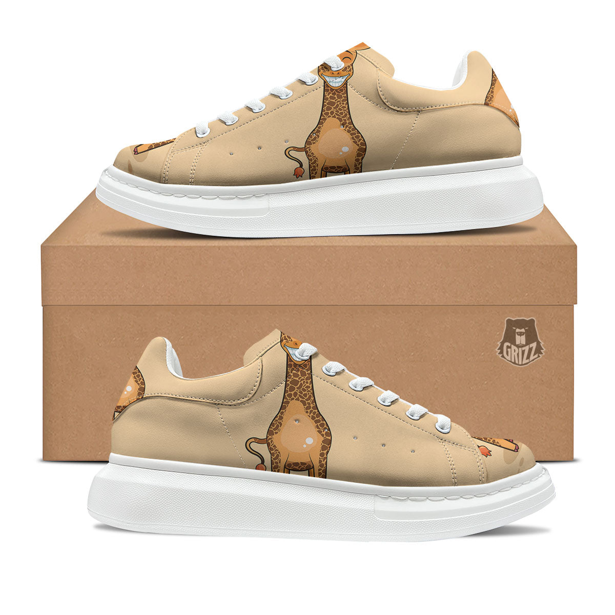 Giraffe Smiley Face Print Platform Shoes-grizzshop