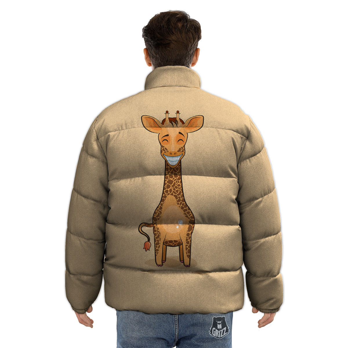 Giraffe Smiley Face Print Puffer Jacket-grizzshop