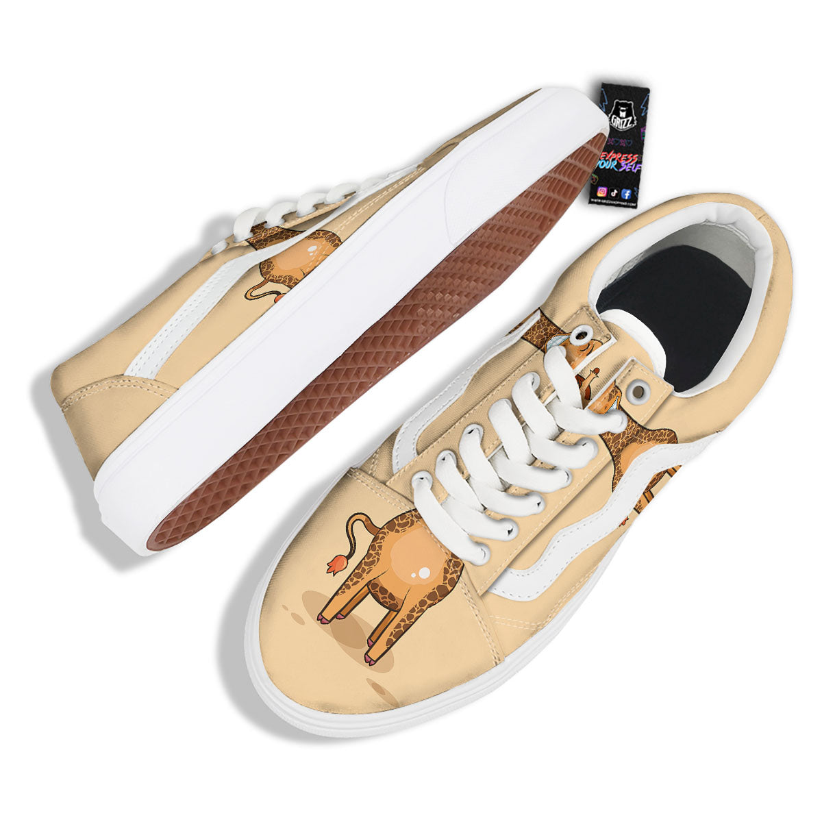 Giraffe Smiley Face Print Skate Shoes-grizzshop