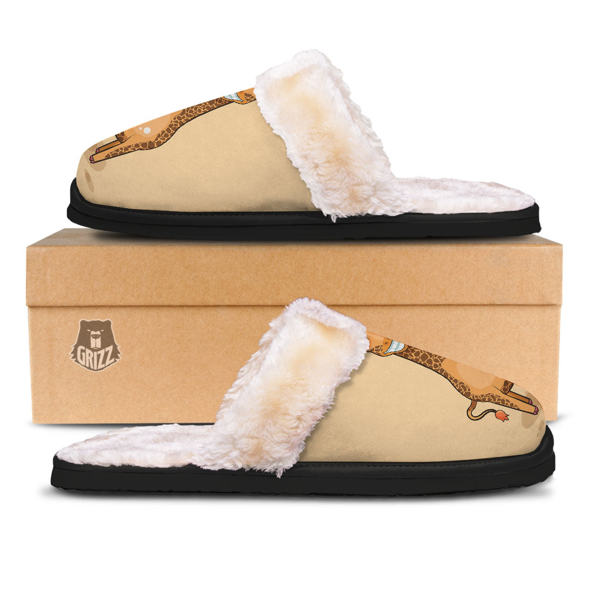 Giraffe Smiley Face Print Slippers-grizzshop
